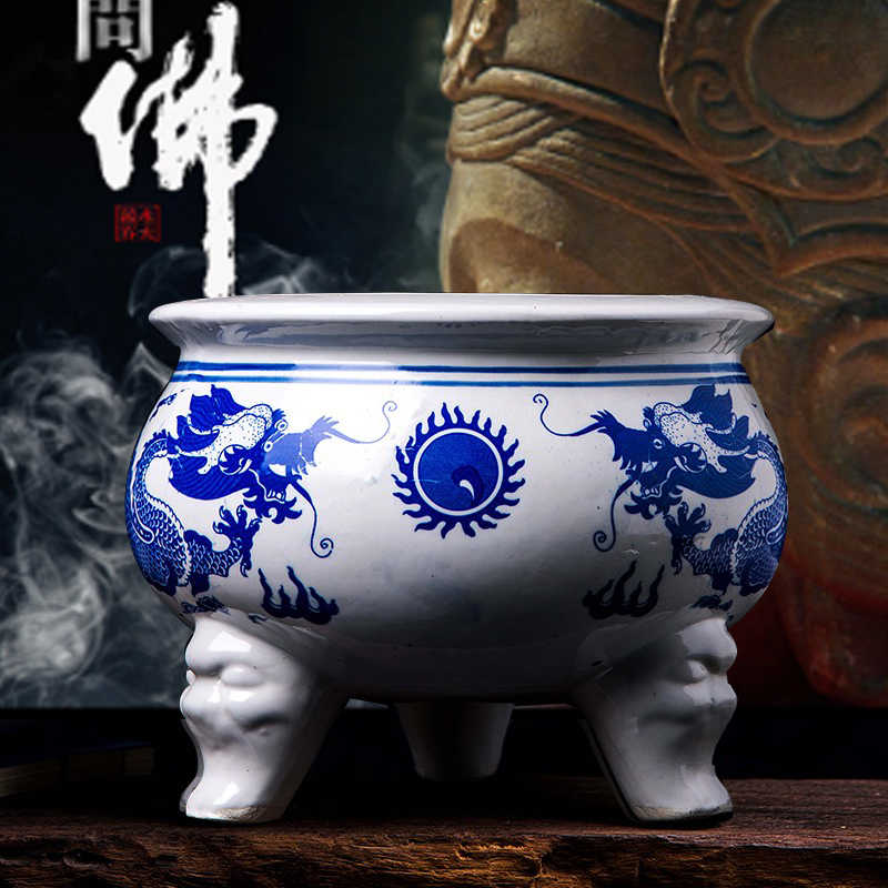 清康煕青花竜紋香炉 茶道具 香道具 装飾品 現代工芸品 置物 工芸品