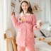 Fenteng đồ ngủ của phụ nữ mùa thu và mùa đông áo khoác chần bông dày ba lớp dài trung bộ đồ mặc nhà ngọt ngào Hàn Quốc có thể mặc bên ngoài - Bộ Pajama Bộ Pajama