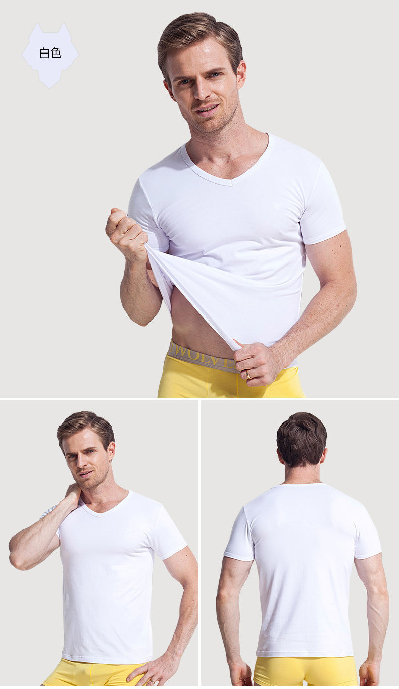 Bảy con sói nam áo vest cotton cổ tròn bó sát ngắn tay trung niên cotton đáy áo thun cổ điển áo lót nam
