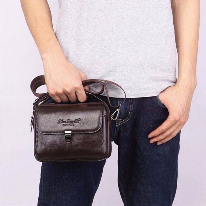 Men's genuine leather 7-inch large screen mobile phone pockets shoulder messenger small bag tide first layer cowhide document coin purse horizontal