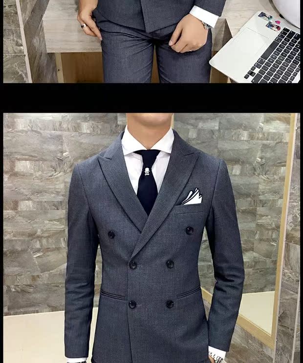 Bộ đồ đôi mùa thu phù hợp với bộ đồ ba mảnh nam Bộ đồ bó sát nhỏ giản dị Bộ đồ cưới nam chú rể Anh quần tây
