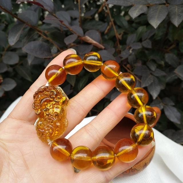 Citrine hand chisel crystal Pixiu men's single ring hand chisel women's couple jewelry to send boyfriend hand bead bracelet