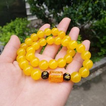  Natural yellow agate three-sided god of wealth two circles three circles lucky charm Safe bracelet bracelet beads Buddha beads female model