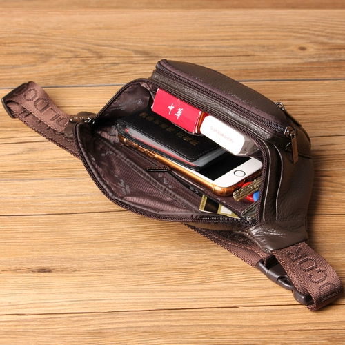 Коралловая кожаная поясная сумка для отдыха, нагрудная сумка, воловья кожа, из натуральной кожи