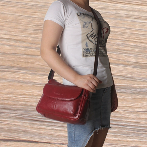 Коралловая сумка для телефона, кожаная сумка на одно плечо, для среднего возраста, воловья кожа, из натуральной кожи