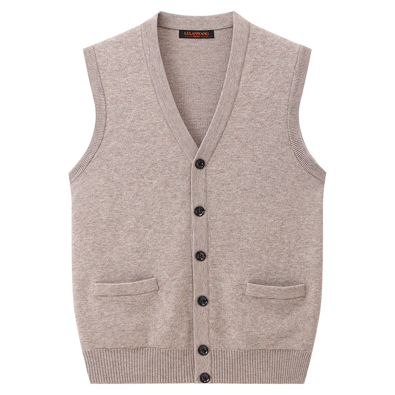 2025 Autumn and Winter Middle-Aged and Elderly Cashmere Vest Fine Knit V-Neck Business Men's Cardigan Vest Thickened