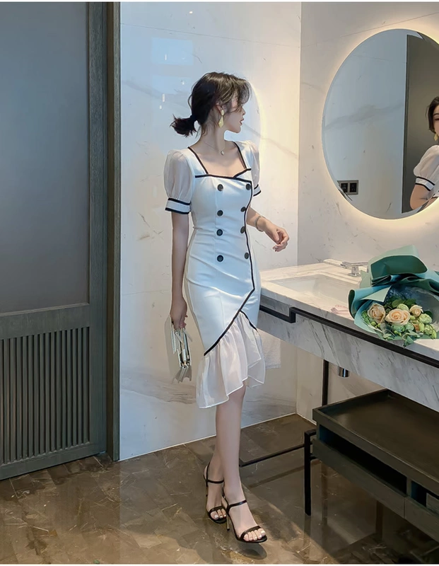 Công sở nhẹ nhàng phong cách váy trắng Xia Slim gói hip fishtail thời trang chuyên nghiệp phụ nữ khí chất nữ thần váy - Váy eo cao