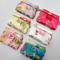 Handmade buckle coin wallet fashion fabric double zipper wallet silk brocade classical cloud brocade small bag mother Grandma