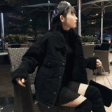 Черная флисовая джинсовая утепленная куртка, коллекция 2023, свободный крой