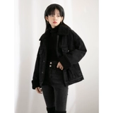 Черная флисовая джинсовая утепленная куртка, коллекция 2023, свободный крой