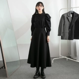 Осенняя ретро черная длинная юбка, коллекция 2023, высокая талия, по фигуре, средней длины