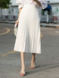 Весенняя осенняя длинная белая шифоновая юбка в складку, высокая талия, средней длины, яркий броский стиль