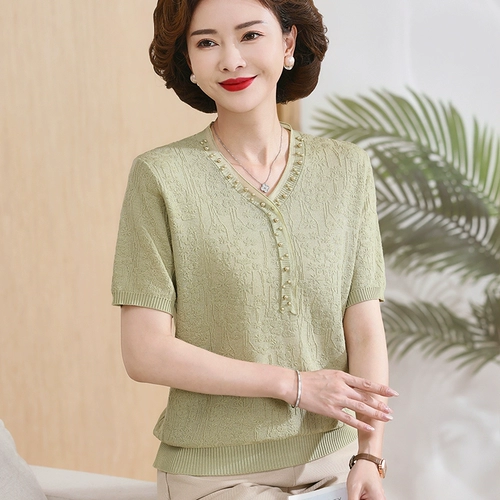 Летняя трикотажная летняя одежда для матери, нарукавники, комплект для пожилых людей, футболка, короткий рукав, для среднего возраста, 50 лет, в западном стиле