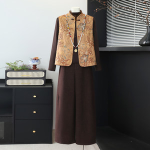 2026 Popular New Chinese-Style Vest and Pants Set for Women, Middle-Aged and Elderly Mothers, Autumn Clothing, Traditional Chinese Style Three-Piece Outfit