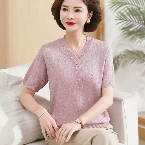 Летняя трикотажная летняя одежда для матери, нарукавники, комплект для пожилых людей, футболка, короткий рукав, для среднего возраста, 50 лет, в западном стиле