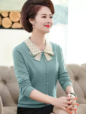 Middle-aged mother spring and autumn clothes knitted base shirt coat new short line clothes middle-aged women T-shirt small sweater thin sweater