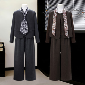 2026 Autumn New Fashion Stylish Vest and Wide-Leg Pants Set for Middle-Aged and Elderly Women, Lightweight and Elegant Three-Piece Set