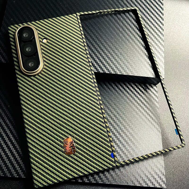 Suitable for Samsung W25 Real Carbon Fiber Fold6 Phone Case, Kevlar Ultra-Thin Anti-Drop Single Front Case, Simple Metal Frame, High-End Luxury Front and Back Case, Light Luxury W26