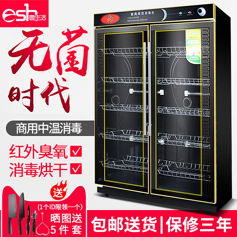 Tableware disinfection cabinet Commercial vertical double door 1000L large capacity ozone infrared canteen dining room cleaning bowl cabinet