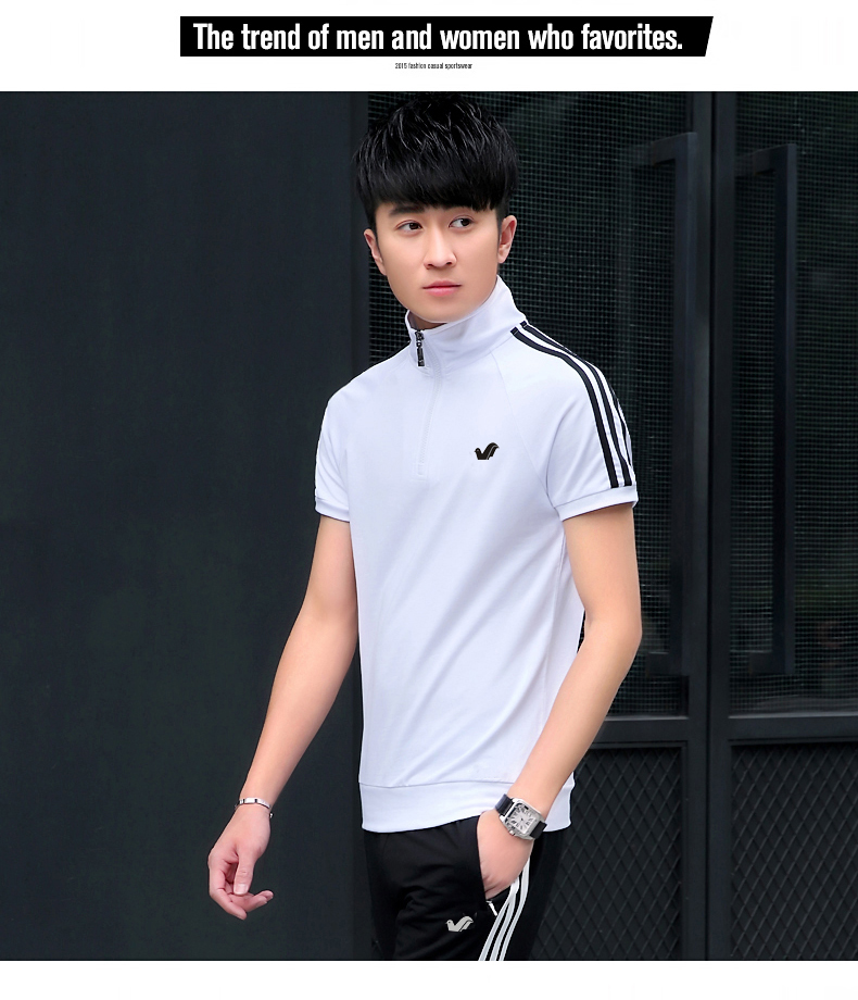 Fugui chim mùa hè mới phù hợp với nam áo thun ve áo thể thao đôi giản dị quần áo quần ngắn tay quần thể thao kiểu đồ bộ may vải thun bông