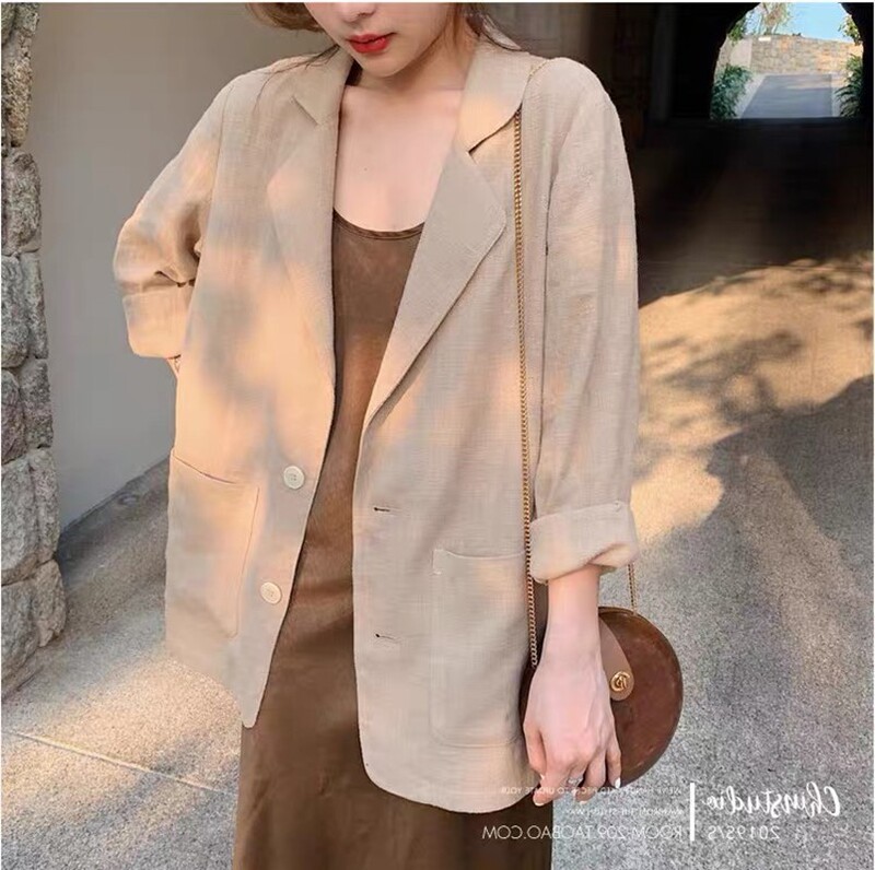 2026 Summer New Style Slightly Plus Size Women's Blazer Thin Loose Casual Large Size Cotton Linen Small Suit 100kg