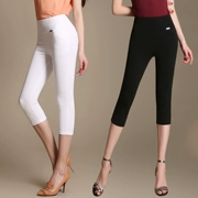 Quần crop top mùa hè Quần legging cạp cao mặc quần mỏng phần thun co giãn 7 điểm nhỏ chân quần cotton quần mẹ - Quần tây thường