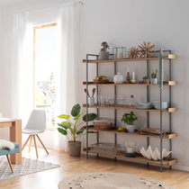 Loft wrought iron rack Nordic solid wood partition frame screen partition living room storage shelf bedroom light luxury bookshelf