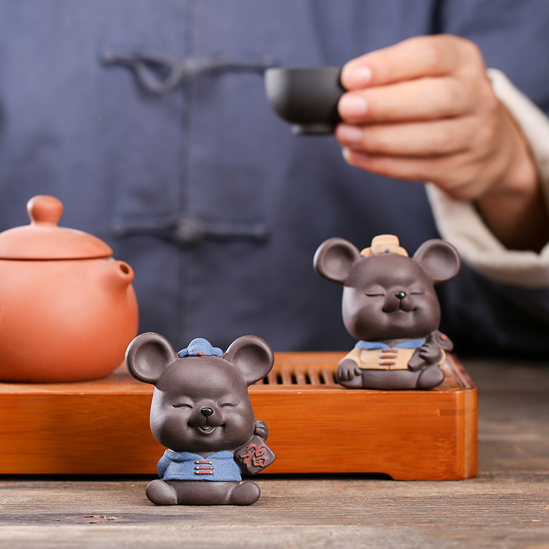 JiaXin violet arenaceous creative zodiac embryonic rat spoil furnishing articles kung fu tea accessories boutique tea can keep playing tea furnishing articles