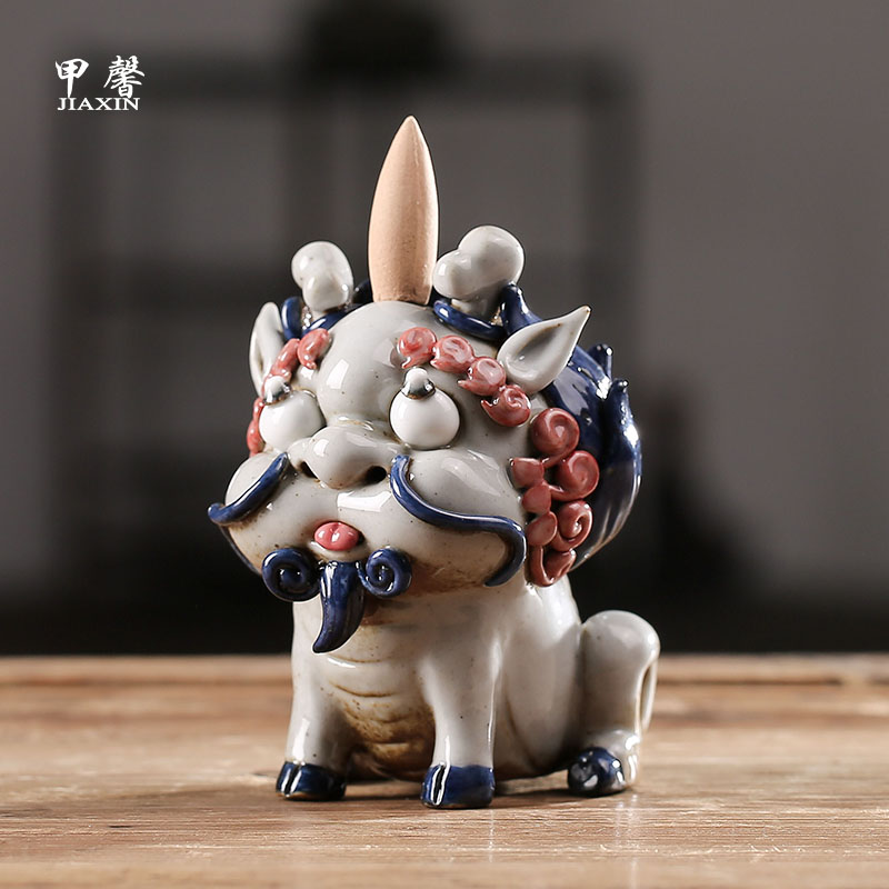 Furnishing articles pet boutique JiaXin ceramic checking tea to keep playing fun lucky the mythical wild animal and joss stick to do head of Furnishing articles