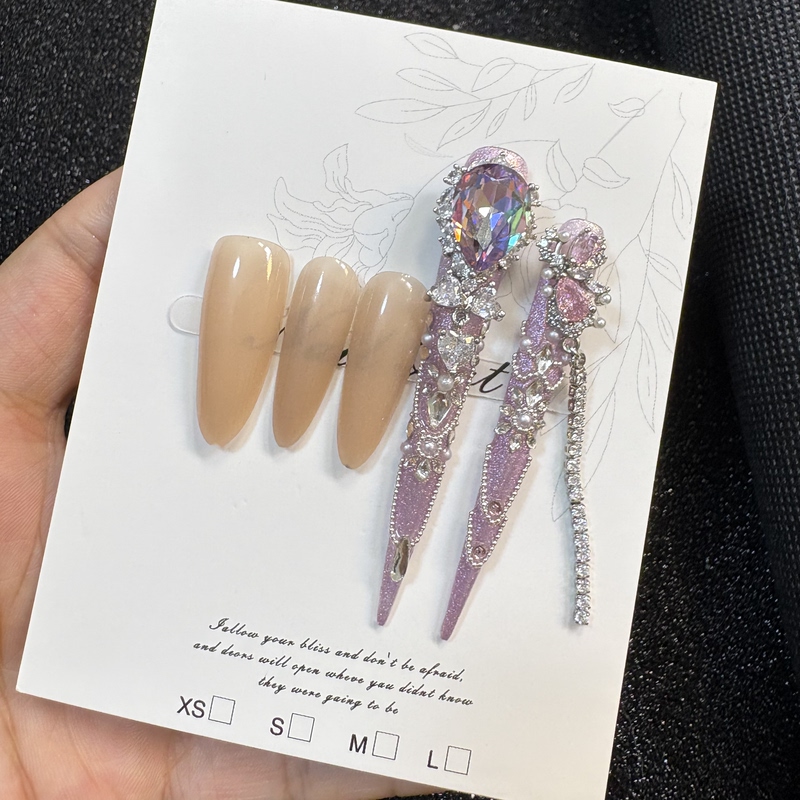 Neon Dazzling, Luxurious, Heavy-Duty Full Zircon Tassel Handmade Wearable Nails, Palace-Style Dazzling Three-Dimensional Nail Art