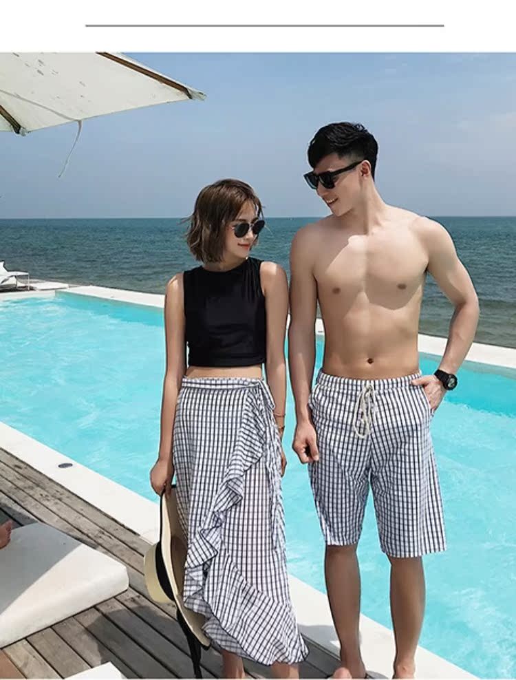 Bộ đồ bơi liền thân 2018 mẫu mới của Hàn Quốc mẫu đôi nữ chia ba mảnh quần lửng nam đi biển mùa xuân nóng bỏng - Vài đồ bơi đồ đi biển cho cặp đôi