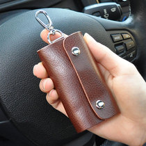 Male leather simple small key bag couple waist hanging female practical home door key bag home key bag Korea