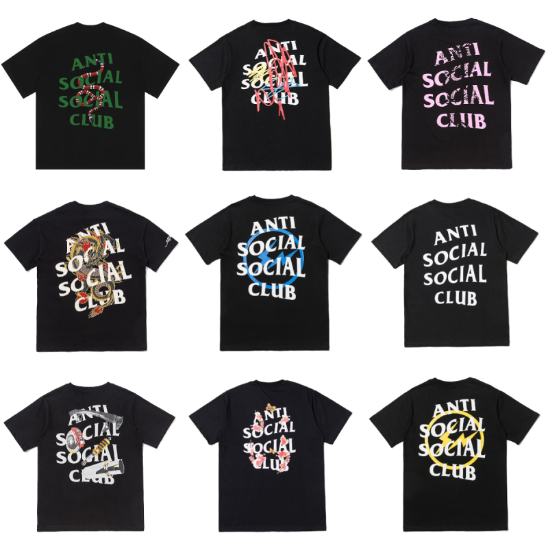 Anti Social Social Club Cherry Blossom Letter Viper Print Unisex Short-Sleeve T-Shirt Couple Outfit Trendy Anti Social Social Club Cherry Blossom Letter Viper Print Unisex Short-Sleeve T-Shirt Couple Outfit Trendy