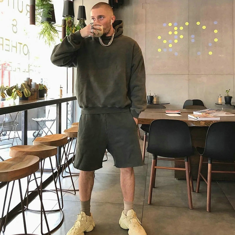 Kanye West Yeezy Season6 Kanye's Same Style Pure Color High Street Distressed Frayed Shorts Trendy