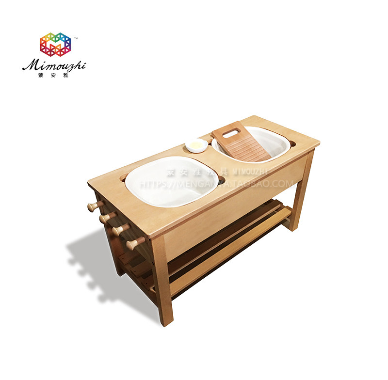 Montessori wash cloth table Montessori teaching aids children's beech wood wash table solid wood clamshell laundry cloth table furniture
