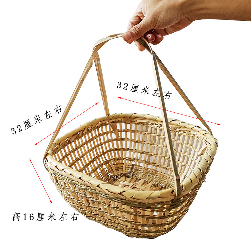 9V7T圆型竹篮子洗菜竹筐手工竹编传统复古渔篮竹篓子菜篮摘菜漏水-阿里巴巴