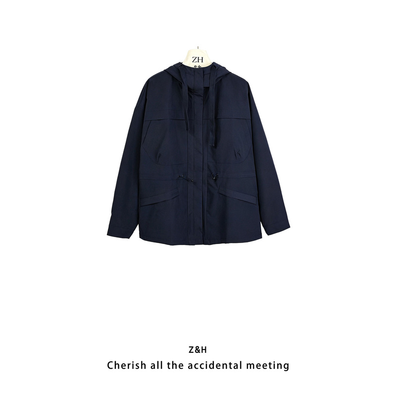 Zh【Letter in the Mist】Solid Color Simple and Comfortable Windbreaker Jacket for Women, Versatile and Fashionable Zh【Letter in the Mist】Solid Color Simple and Comfortable Windbreaker Jacket for Women, Versatile and Fashionable