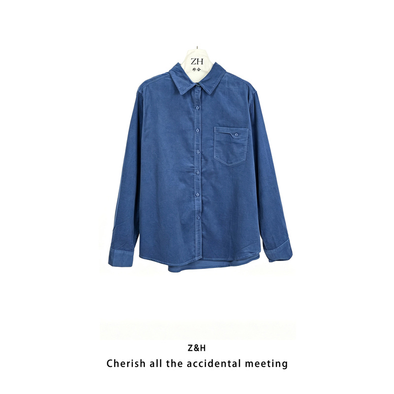 Zh【Zhan Mo】Vintage Lightweight Loose Casual Long-Sleeve Shirt Jacket, Solid Color Turn-Down Collar Versatile Stylish Top
