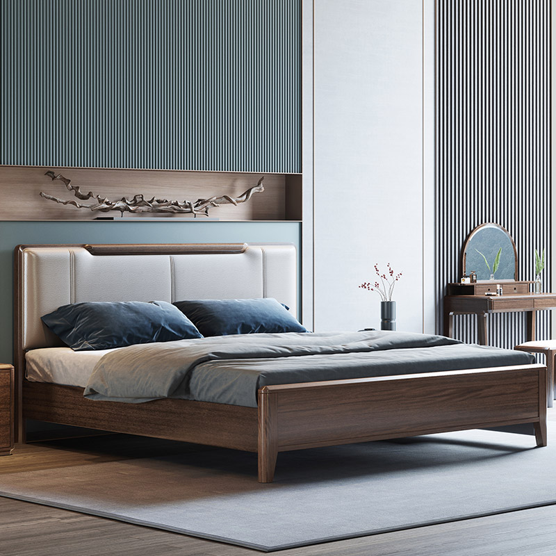 Walnuts Wood Solid Wood Bed Modern Minimalist Master Bedroom 1 8 m Double beds Soft on top of storage barometric pressure High box