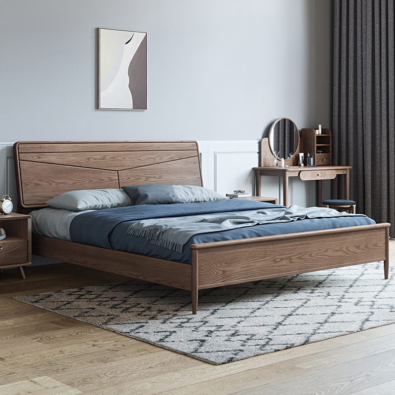 Solid wood bed 1 8 meters double bed master bedroom modern minimalist Nordic 1 5m single bed ash wood home marriage bed