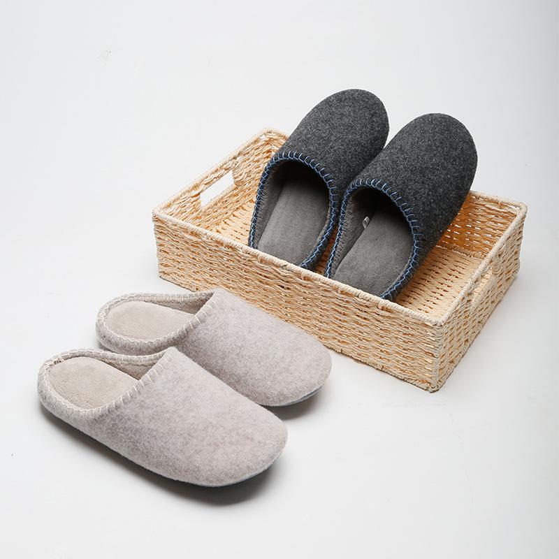2024 Autumn and Winter New Japanese-Style Home Wooden Floor Waterproof Non-Slip Silent Felt Warm Cotton Slippers for Men and Women Couples