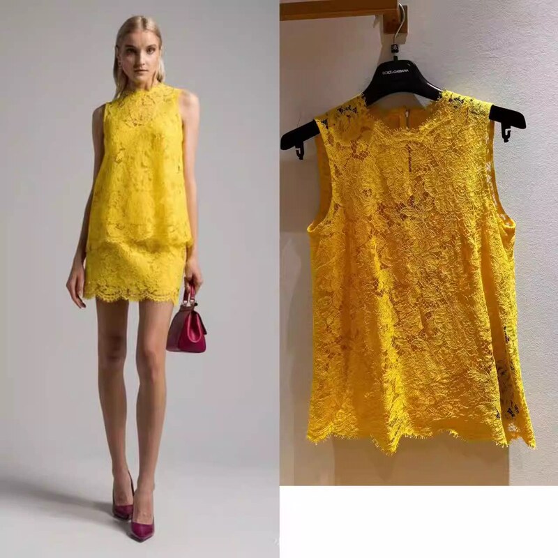 Dg Yellow Lace Sleeveless Tank Top