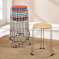 Chair stool Household round stool strong and thick wood dining stool Reinforced metal living room home fashion simple