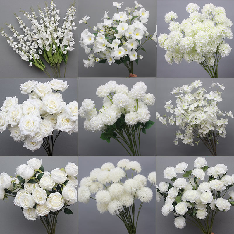 ดอกไม้ประดิษฐ์สีขาว 10 ชิ้น สำหรับตกแต่งงานแต่งงาน ดอกไม้ผ้าไหม ช่อดอกไม้ประดิษฐ์ ของตกแต่งเนื้อสัมผัสอ่อนนุ่ม ช่อดอกไม้สำหรับประดับบ้าน