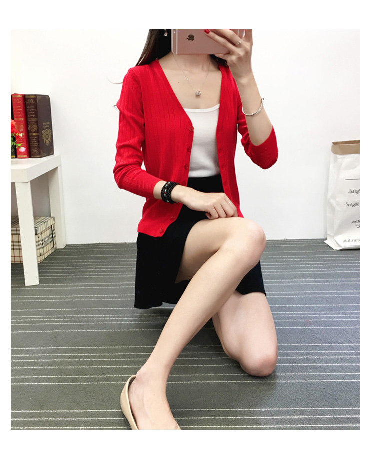 Áo len mới mùa xuân và mùa thu 2018 áo len nữ cổ dài tay chữ V cổ áo ngoài áo len ngắn điều hòa không khí áo len nữ đẹp 2021