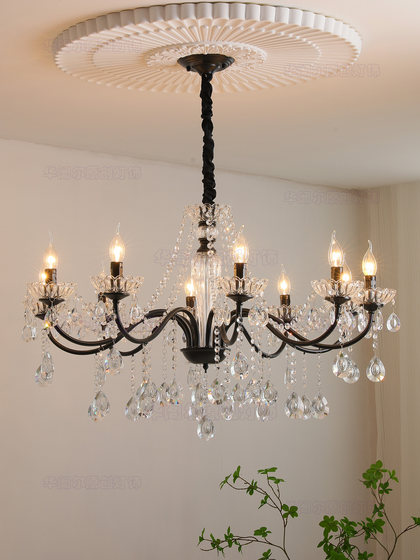 Black High-End Crystal Chandelier, French Luxury Living Room Lamp, Retro Bar Restaurant Chandelier, 2026 New Bedroom Lamp