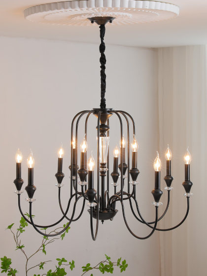 French Retro Lamp, American Light Luxury Crystal Lamp, Mid-Century South Asian Living Room Chandelier, Black Candle Dining Room Bedroom Lighting Fixtures