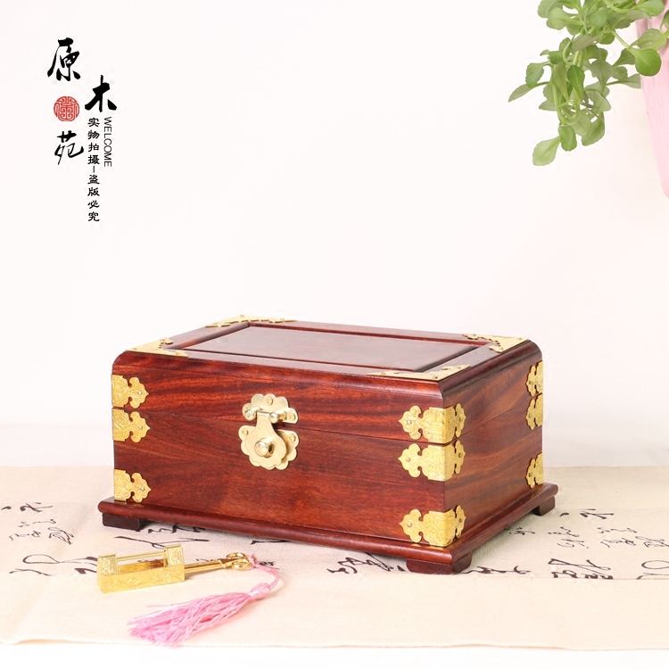 Red Wood Wooden First Decorated Box Solid Wood Wedding Wedding Ornaments Containing Box Princess's first decorated case antique small first decorated case jewellery box-Taobao