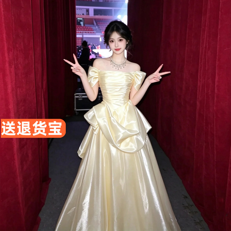 One-Shoulder Evening Dress for Vocal Arts Exam, Music Student Performance Attire, High-End and Elegant, Birthday, Coming-Of-Age Ceremony, Evening Host One-Shoulder Evening Dress for Vocal Arts Exam, Music Student Performance Attire, High-End and Elegant, Birthday, Coming-Of-Age Ceremony, Evening Host