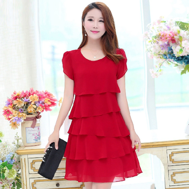 Váy bánh bèo Phiên bản A-line mùa hè Mỡ mm Váy ôm sát bụng Váy để lộ chân váy midi tay ngắn - A-Line Váy